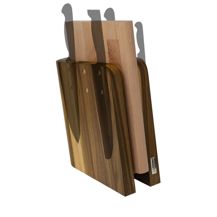 Magnetic knife block walnut wood with beech wood cutting board