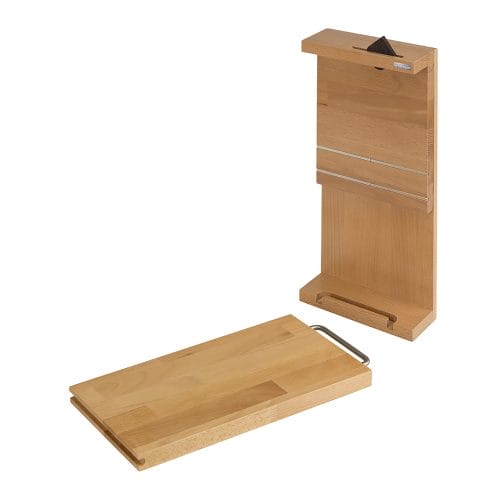 Ceppo portacoltelli magnetico in faggio verniciato naturale con tagliere integrato oliato aperto