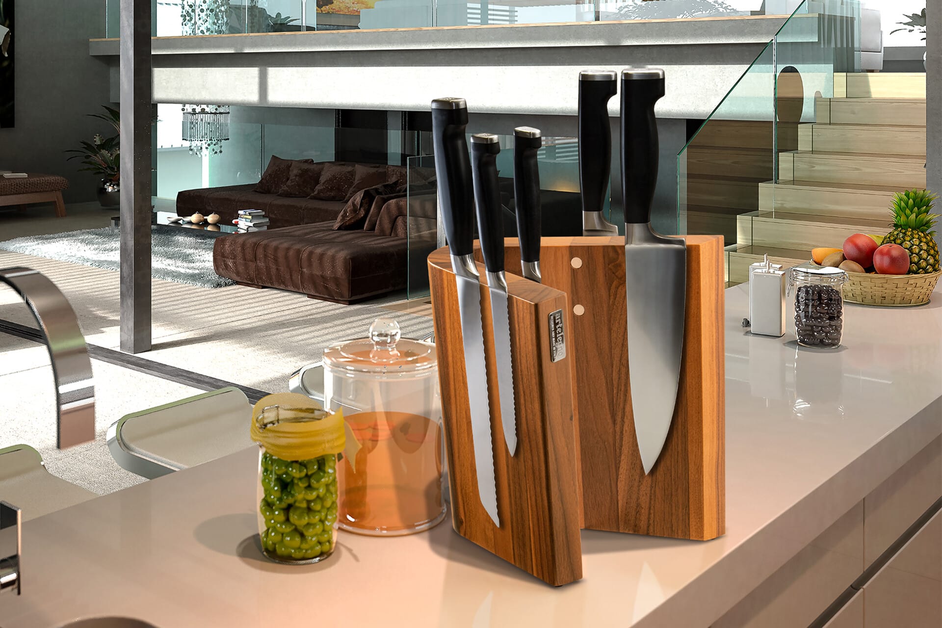 Ceppo portacoltelli magnetico “Curva” in faggio verniciato naturale